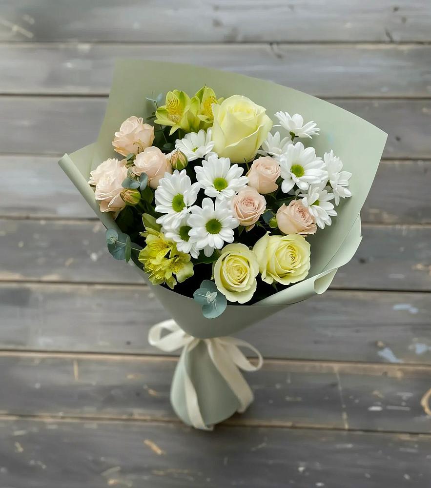 Букет цветов из: Альстромерии, Розы и Хризантемы в Щекино