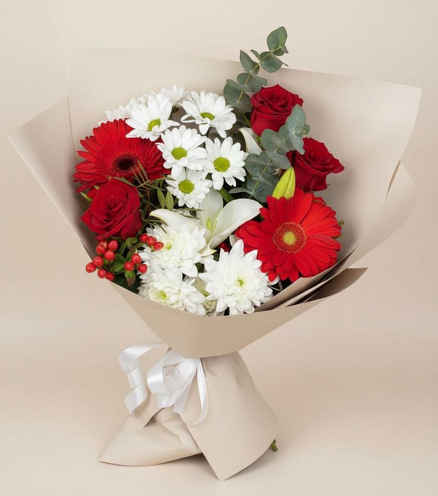 Букет цветов из: Розы, Хризантемы, Герберы и Лилии в Щекино