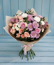 Букет цветов из:  Хризантемы, Розы и Альстромерии в Щекино
